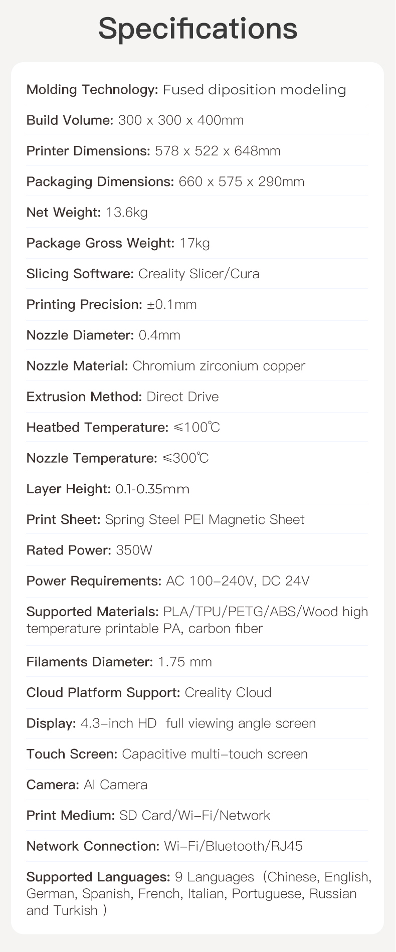 cr-10 smart pro parameters