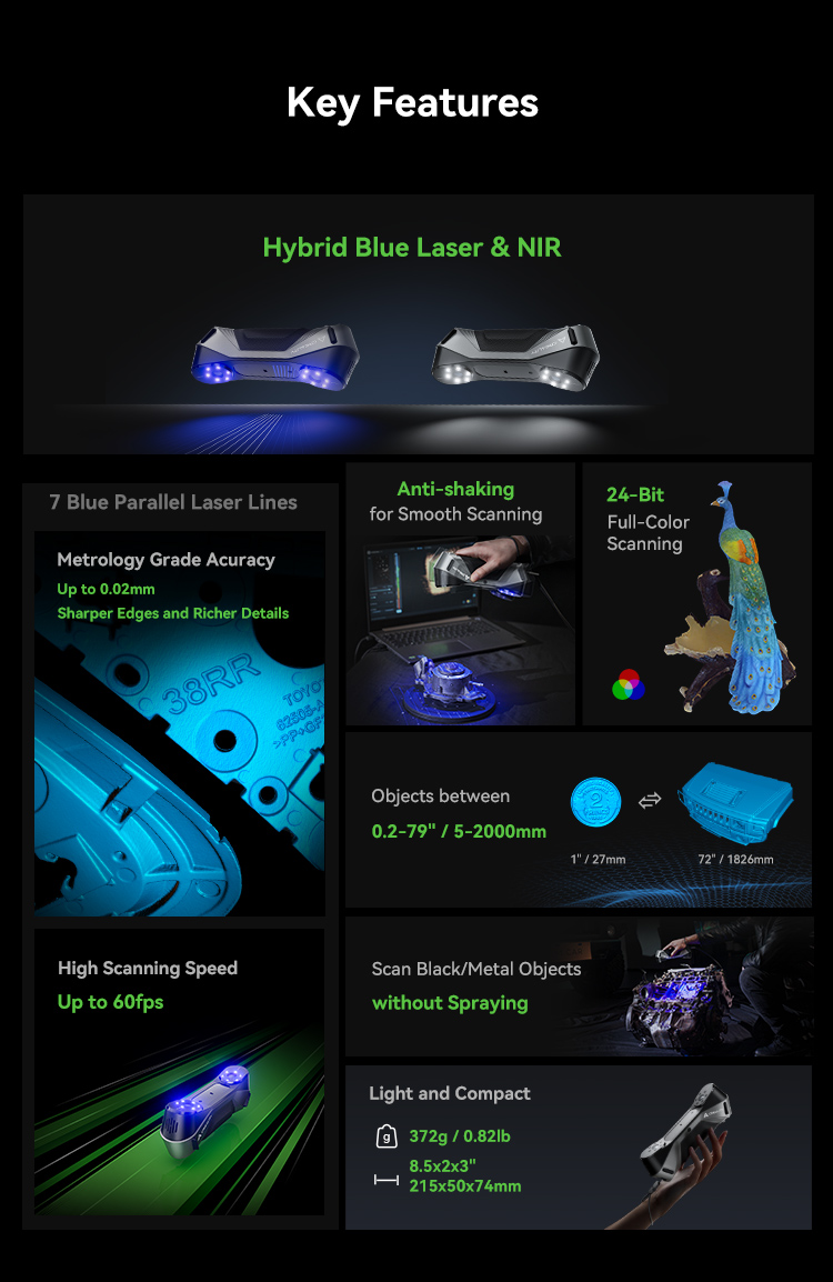 CR-Scan Raptor 3d scanner features